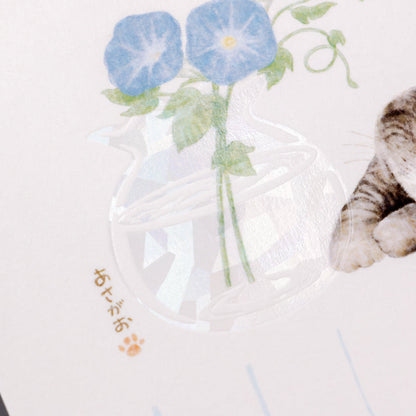 暑中はがき 猫のいる風景 「あさがお」