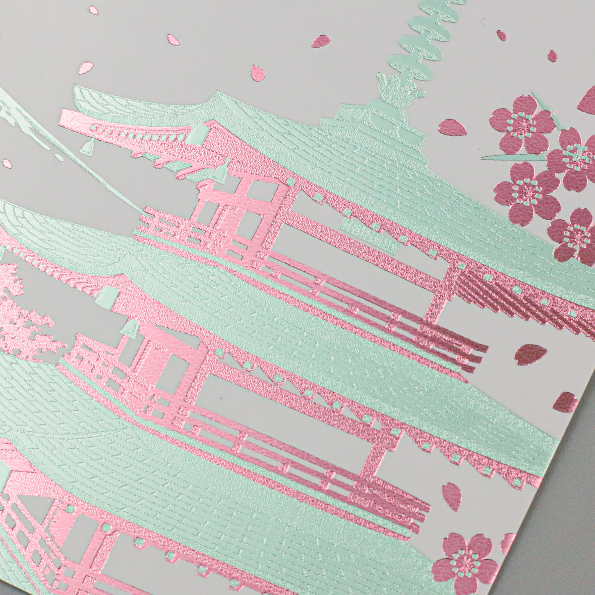 日本名所シリーズ 桜富士 箔押しポストカード 「朝桜」