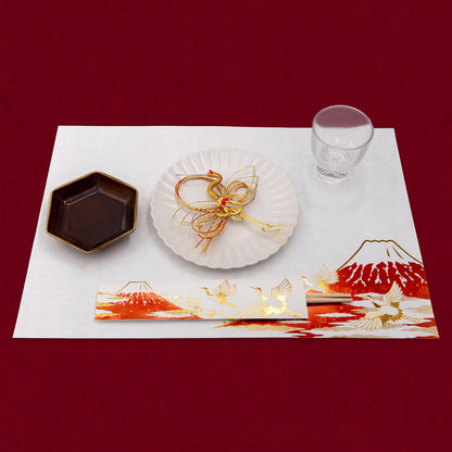 テーブルウェア 箔押し御膳敷紙 「赤富士双鶴」