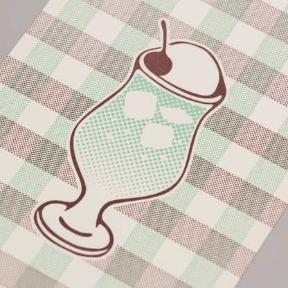 Cafe Nijirodo Cream Soda Postcard Gingham Check "Melon"