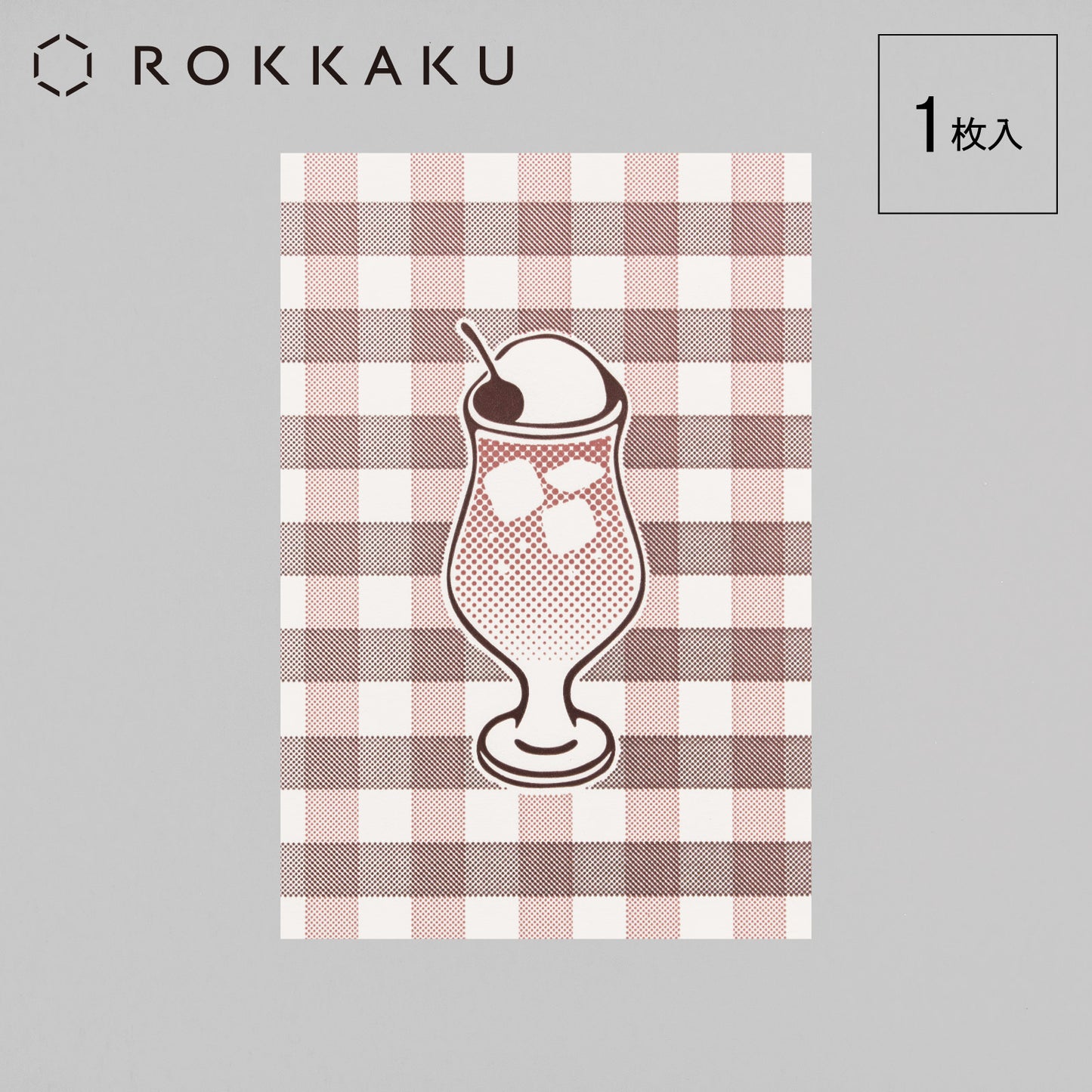 Cafe Nijirodo Cream Soda Postcard Gingham Check "Strawberry"