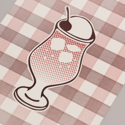 Cafe Nijirodo Cream Soda Postcard Gingham Check "Strawberry"