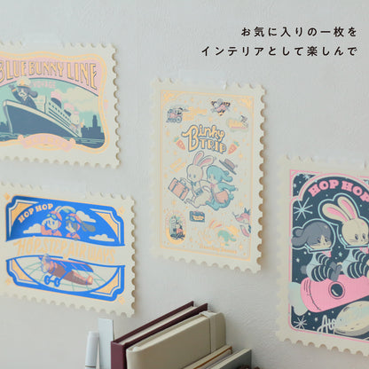 オビワン 切手型ポストカード「BLUE BUNNY LINE」