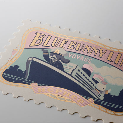 オビワン 切手型ポストカード「BLUE BUNNY LINE」